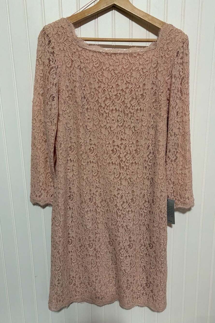 NWT Adrianna Papell Long Sleeve Lace Sheath Dress Bridal Blush Size 12